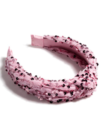 Shiraleah Knotted Sequin Headband - Pink, Shiraleah, cf-type-headband, cf-vendor-shiraleah, Headband, pink, Sequin, Sequin Headband, Shiraleah, Valentine, Valentines, Valentines Day, Winter W