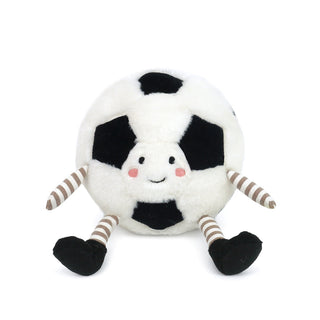 Mon Ami Sergio Soccer Player Plush toy shaped like a soccer ball with a face on a white background