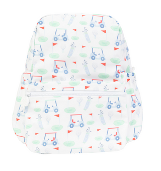 Small Apple of My Isla The Backpack - Golf Backpack with toy car pattern on a white background