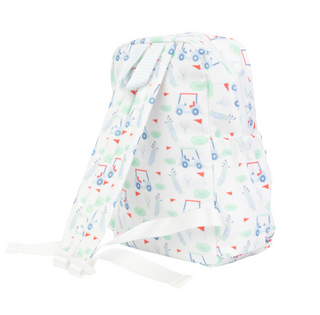 Small Apple of My Isla The Backpack - Golf Baby seat cover with colorful patterns on a white background
