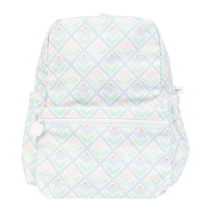 SmallApple of My Isla The Backpack - Pastel Floral Baby wrap with a pattern of geometric shapes on a white background