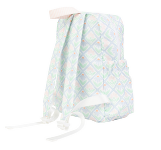Small Apple of My Isla The Backpack - Pastel Floral Baby swaddle with lattice pattern on a white background