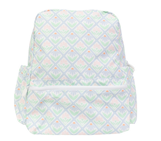 Large Apple of My Isla The Backpack - Pastel Floral Backpack with a pastel geometric pattern on a white background
