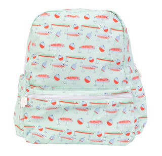 Large Apple of My Isla The Backpack - Lures Backpack with fishing lure pattern on a white background