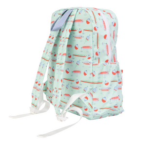 Large Apple of My Isla The Backpack - Lures Backpack with fish pattern on a light green background
