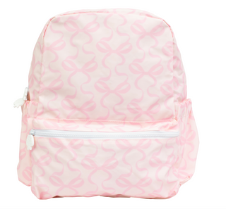 Large Apple of My Isla The Backpack - Bows on Pink Pink tie-dye backpack with a white zipper on a white background