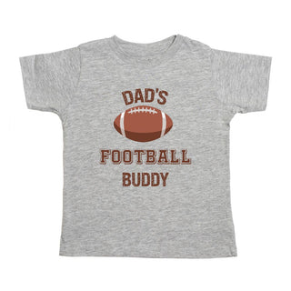 Sweet Wink Dad's Football Buddy Short Sleeve T-Shirt - Gray Gray t-shirt with 'Dad's Football Buddy' text and football graphic on a white background