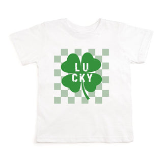 Sweet Wink Lucky Shamrock Checkered St. Patrick's Day Short Sleeve Tee - White