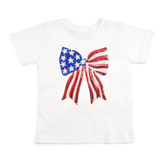 Sweet Wink Patriotic Sequin Bow Patch Short Sleeve T-Shirt - White