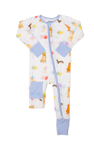 The Uptown Baby Convertible Zip Romper - Blue Dog Party