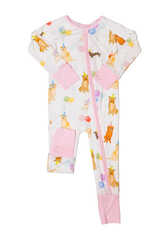 The Uptown Baby Convertible Zip Romper - Pink Dog Party