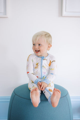 The Uptown Baby Convertible Zip Romper - Blue Dog Party