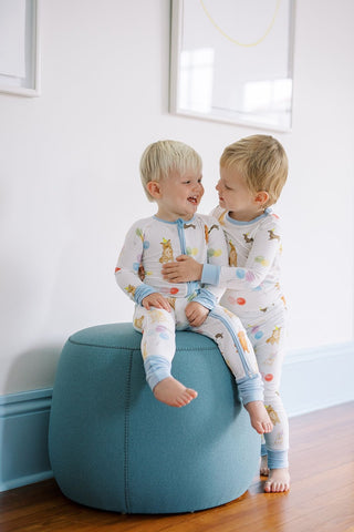 The Uptown Baby Convertible Zip Romper - Blue Dog Party