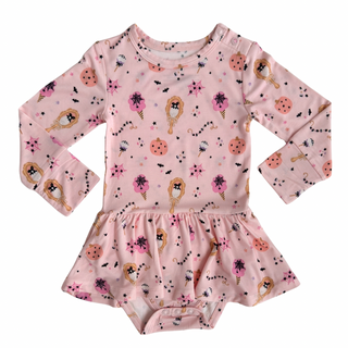 In My Jammers Snuggleween Twirl Bodysuit Pink baby romper with ice cream print on a white background