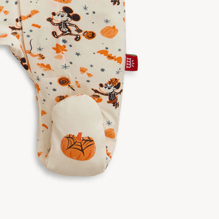 Magnetic Me Spooky Season Modal Footie with Halloween-themed design featuring cartoon characters and pumpkins on a beige background.