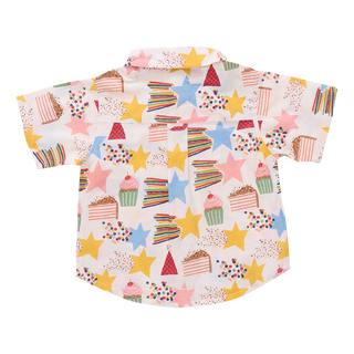 Blue Rooster Baby Boys Jack Shirt - Birthday Star Children's shirt with colorful dessert pattern on a white background
