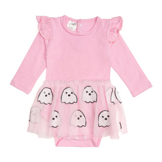 Sweet Wink Ghost Sequin Halloween Long Sleeve Tutu Bodysuit