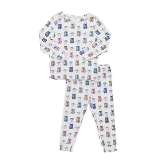Pink Chicken Kids Bamboo PJ Set - Ballet Slippers Children's pajama set with umbrella pattern on a white background