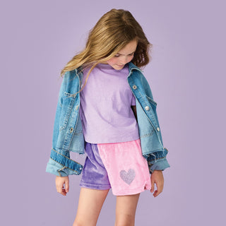 Iscream Vivid Violet & Rose Heart Color Block Plush Shorts