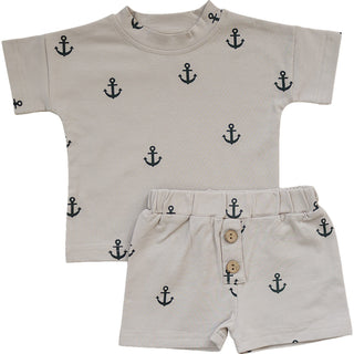 Mebie Baby, Mebie Baby Anchors Button Short Set - Basically Bows & Bowties