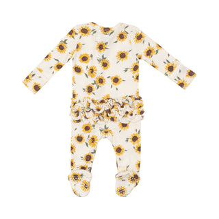 Angel Dear 2 Way Zipper Ruffle Footie - Ribbed Baby Sunflowers