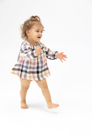 Angel Dear Smocked Ruffled Bubble w/Skirt - Harvest Plaid