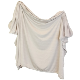 Lou Lou and Company Swaddle Blanket - Banks
Light gray striped shawl draped over a white background