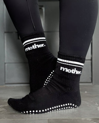Mother. Throwback Half Crew Striped Grip Socks - Black