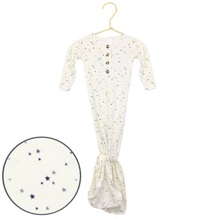 Lou Lou and Company Knotted Gown - George
Baby onesie with star pattern on a hanger against a white background
