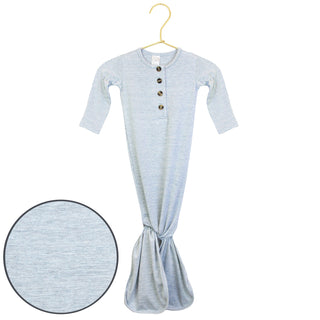 Lou Lou and Company Knotted Gown - Crew
Light blue baby gown with buttons on a hanger against a white background