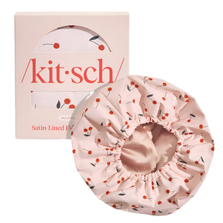 Kitsch Satin-Lined Flexi Shower Cap - Cherry Print
