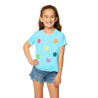 Malibu Sugar Tee w/ Smiley Sequin Patches - Sky Blue