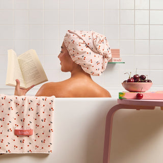 Kitsch Satin-Lined Flexi Shower Cap - Cherry Print