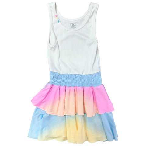 FBZ White Pastel Ombre Tiered Sleeveless Dress