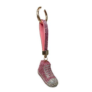 Rhinestone Bag Charm / Keychain - 3D Pink Sneaker Pink and silver keychain with a shoe design on a white background