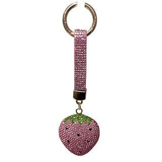 Rhinestone Bag Charm / Keychain - Strawberry 
Pink strawberry-shaped keychain with rhinestones on a white background