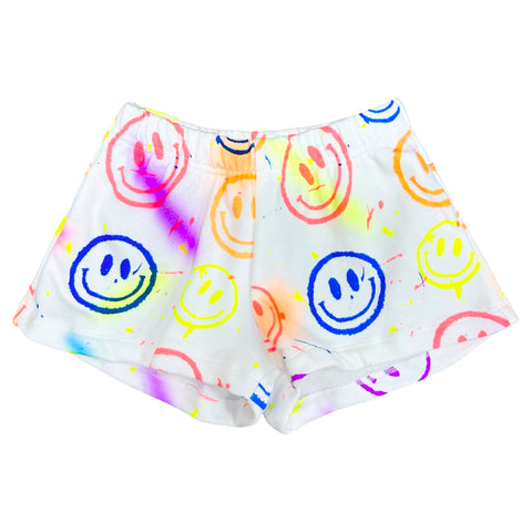 FBZ Air Brush Neon Smiley Splatter White Shorts