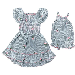 Little Mass Black & White w/Embroidered Flowers Smocked Hi Lo Dress, Little Mass, Black & White Smocked, cf-size-5, cf-size-6, cf-size-7, cf-type-dresses, cf-vendor-little-mass, Dress, Embroi