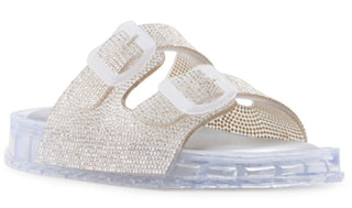 Steve Madden Kids Lolli Sandal - Rhinestone Beige sandal with clear jelly sole on a white background