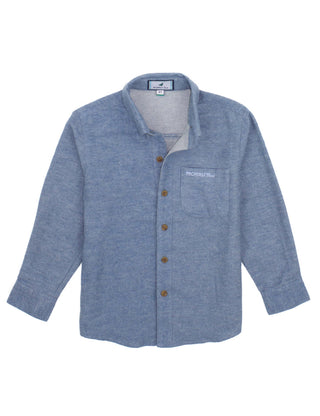 Properly Tied Boys Breeze Long Sleeve Shirt - Washed Blue 
Blue button-up shirt on a white background
