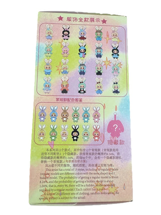 Baby Three Macaron Cute Bunny Plush Blind Box
Card with cartoon character illustrations and colorful border on a white background