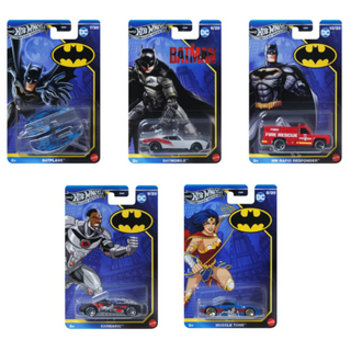 Mattel Hot Wheels Batman Theme Collector Diecast - Silver Series Collection of Hot Wheels Batman action figures in packaging on a white background