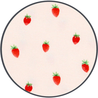 Lou Lou and Company Top and Bottoms - Junie
Round rug with red strawberry pattern on a beige background
