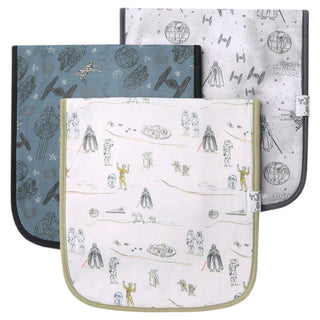 Copper Pearl Star Wars Tatooine™ Burp Cloth Set
Two baby bibs with Star Wars-themed designs on a white background