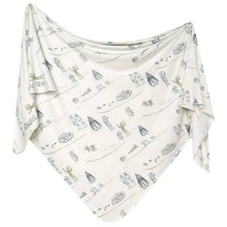Copper Pearl Star Wars Tatooine™ Swaddle Blanket
White shawl with black and gray pattern on a white background