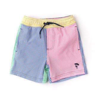 Shade Critters Boys 4 Way Stretch Swim Trunks - Multi Seersucker