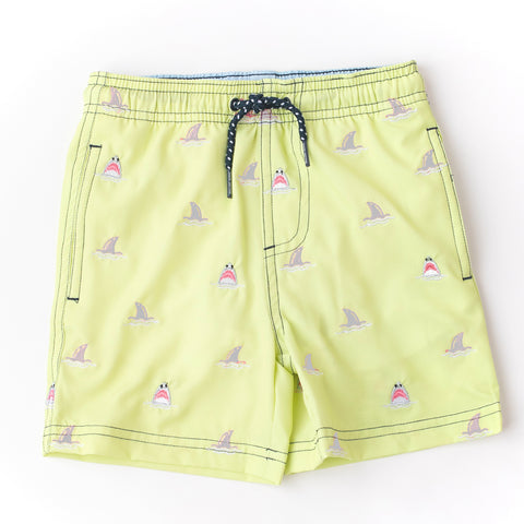 Shade Critters Boys H2O Appearing Embroidered Swim Trunks - Citron Sharks