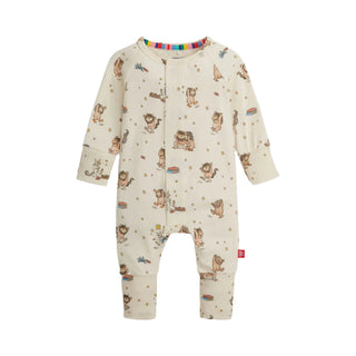 Magnetic Me Where The Wild Things Are Right Fit Convertible Coverall Baby onesie with animal print on a white background