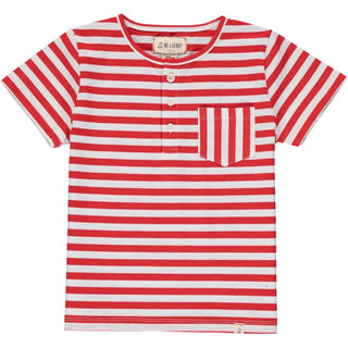 Me & Henry Red & White Stripe Dodger Henley S/S Shirt, Me & Henry, cf-size-3-4y, cf-size-5-6y, cf-size-6-7y, cf-size-7-8y, cf-type-tee, cf-vendor-me-&-henry, Henley Tee, JAN23, Me & Henry, Me