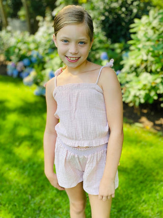 Tweenstyle by Stoopher Blush Gauze Spaghetti Strap Tank w/Gathered Top & Bottom, Tweenstyle, Blush, Blush Gauze, Spaghetti Strap Tank w/Gathered Top & Bottom, Tweenstyle, Tweenstyle by Stooph